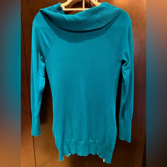 GUESS Cowl Neck Sweater with Zippers at the Hem (Turquoise, Medium) - Picture 2 of 6